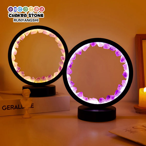 Lámpara Ambiental de Cristal Natural “Aura Amethyst” — LED de Ambiente Premium